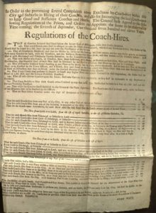 Includes rules for operation and a schedule of regular prices for coaches to be enforced by the Master of Coaches.