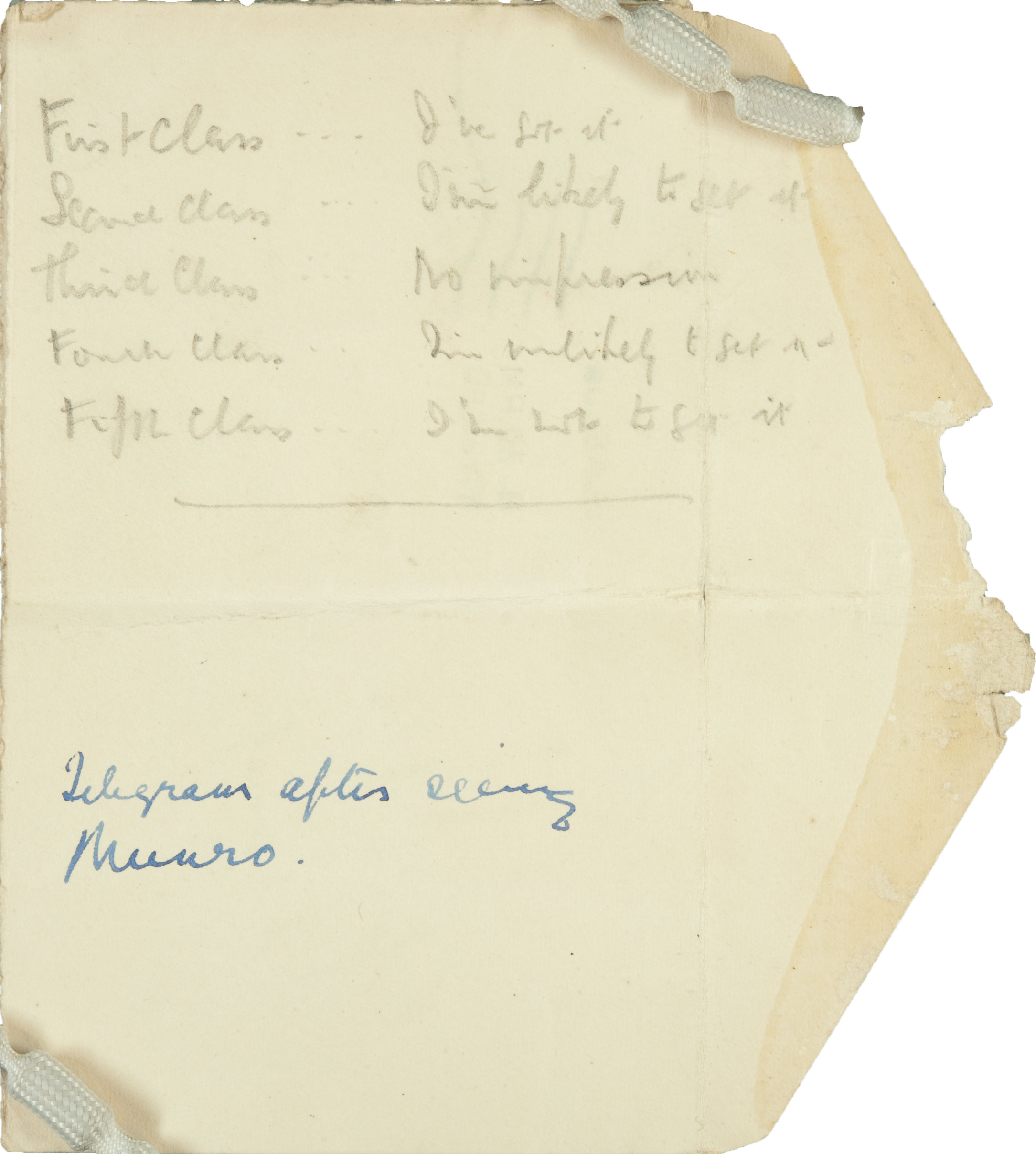 Photograph of envelope given to Mabel Irvine with code (UYUY250/Irvine2)