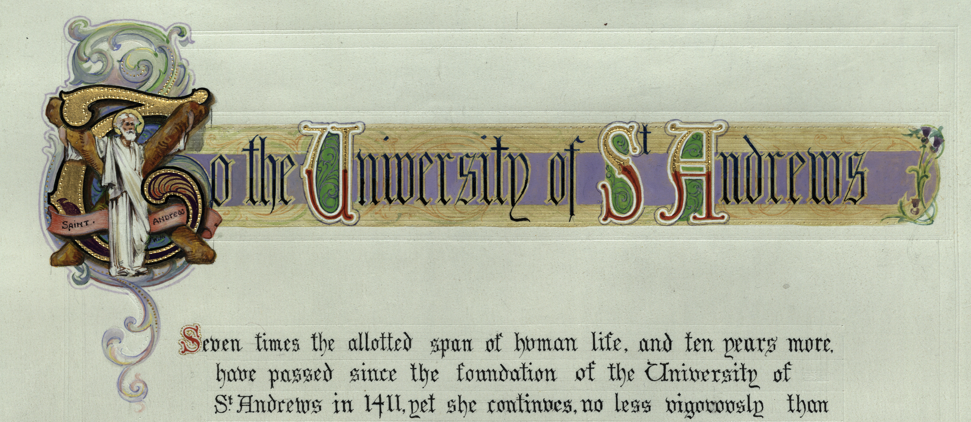 Heading from a Quincentenary address to St Andrews from the Royal College of Surgeons, Edinburgh (UYUY185/7/44)