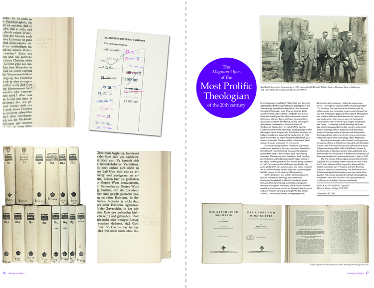 The two-page spread for Karl Barth's Die kirchliche Dogmatik (BT75.B2) from 