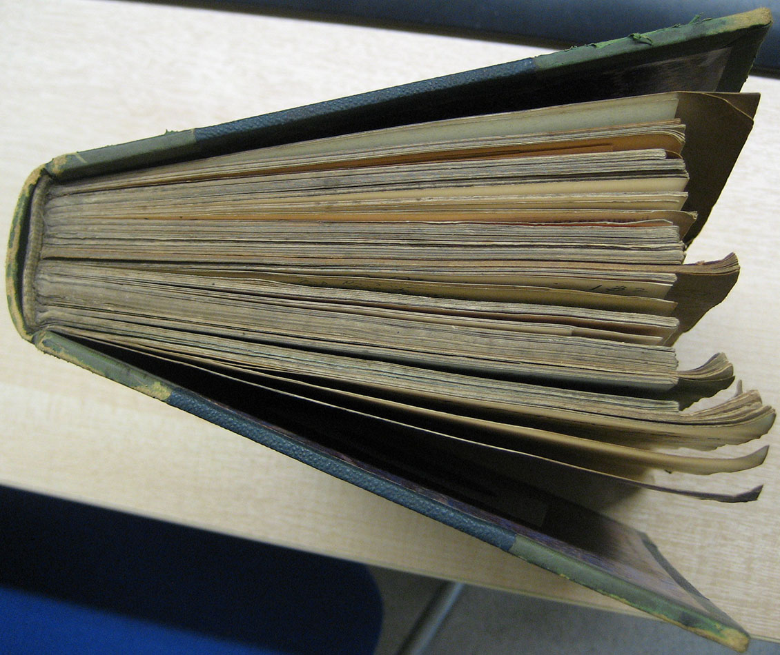 View from above of a ‘bound-with’ (StA QL81.M2A4), showing how the size of each item can vary considerably.