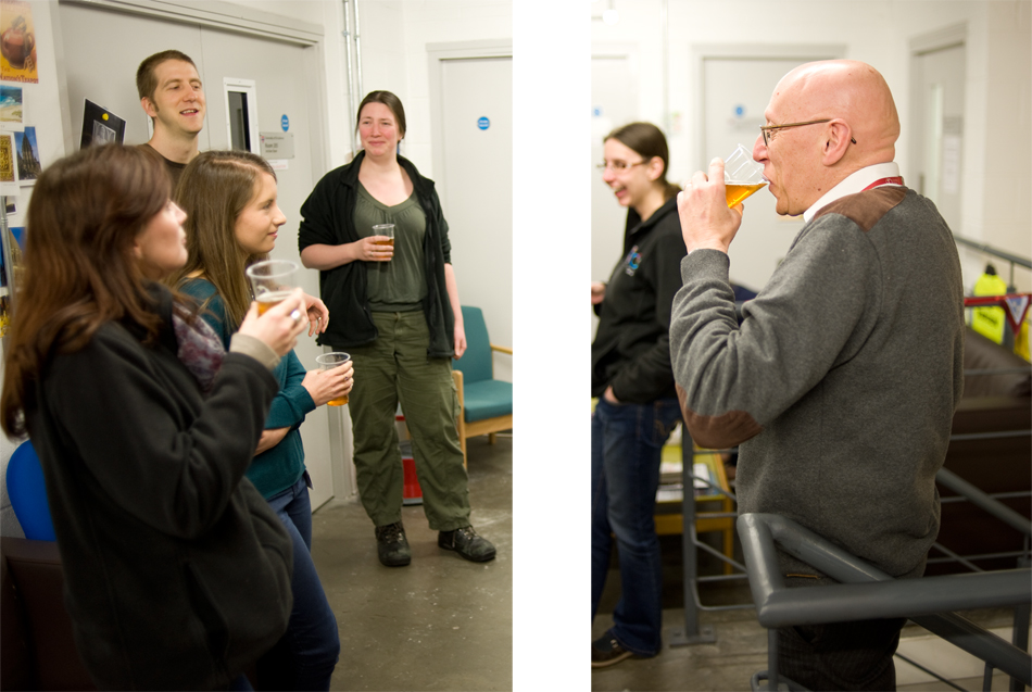 Brave members of the Special Collections staff sample the Scurvy-grass Ale!