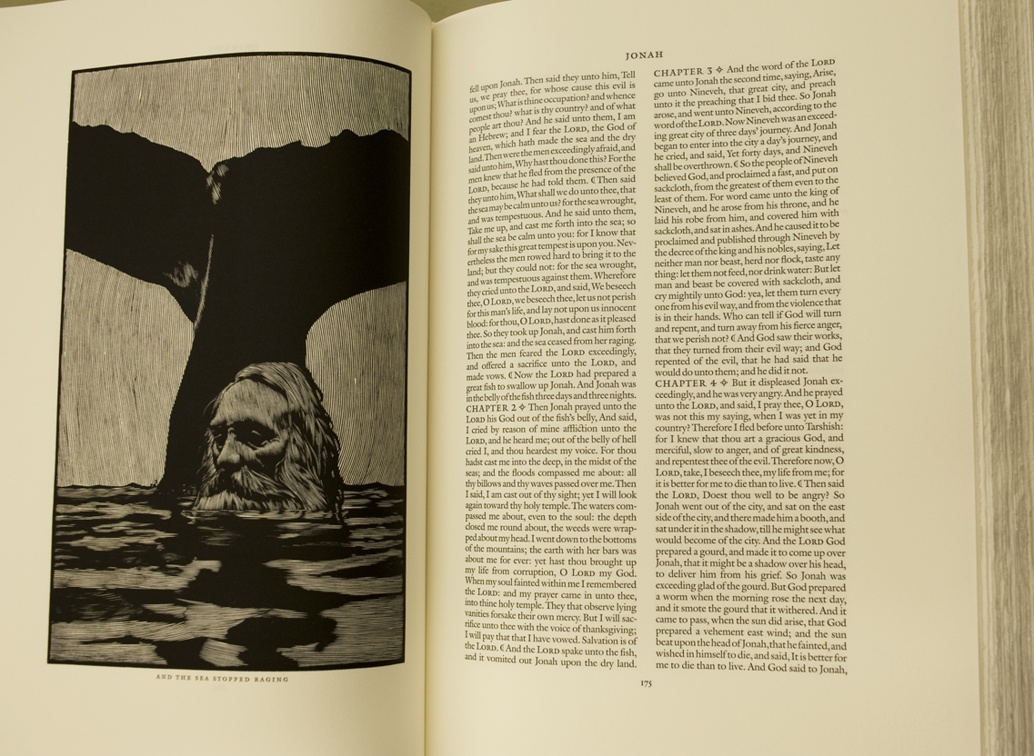 'And the Sea Stopped Raging'; an engraving from the Book of Jonah.