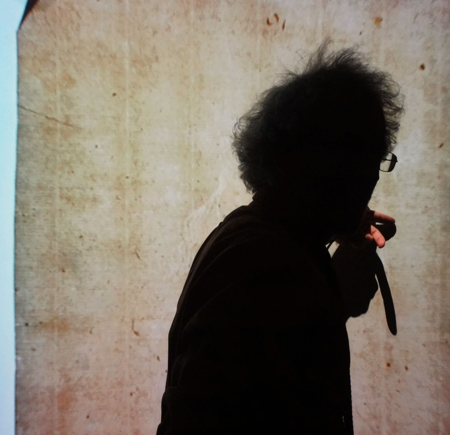 Harris hard at work pointing out chain-lines on a projected fly-leaf