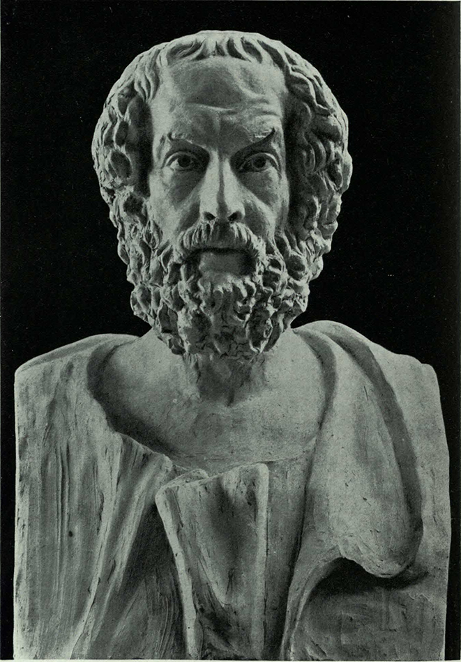 One of the many busts of Homer found in Der lebendige Homer. The Shewan Collection consists of works bound into 250 volumes, all dealing with Homeric scholarship.