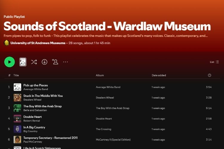 Playlist screenshot with songs and title.