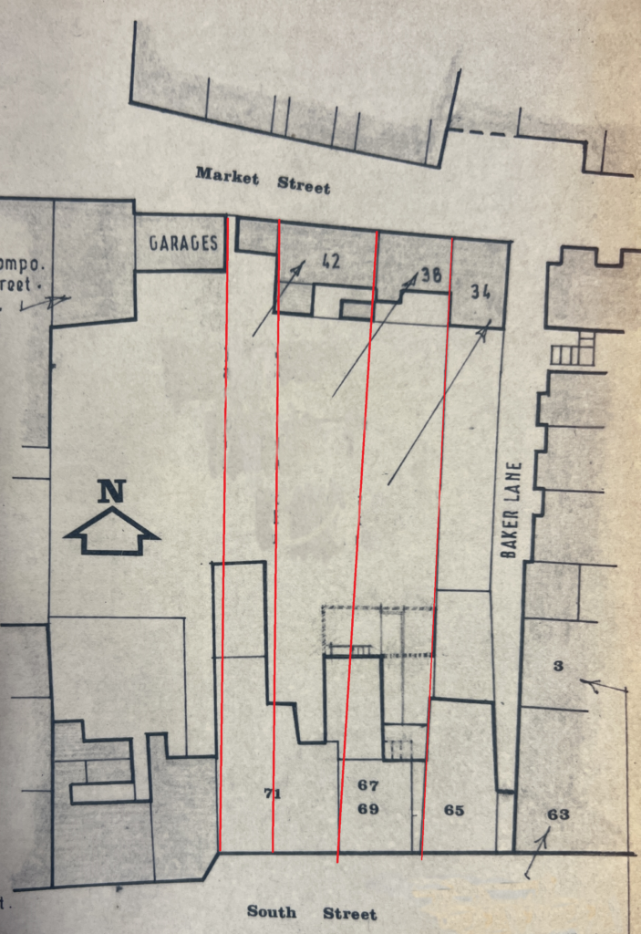 Architectural plan showing layout of buildings on a street