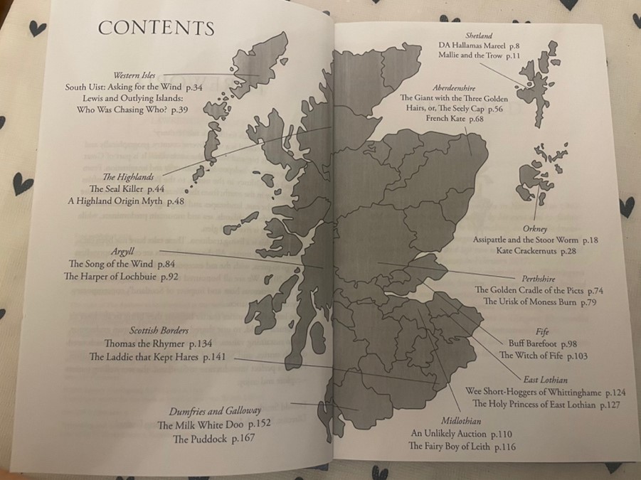 Black and white illustration of a map of Scotland 